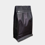 Black coffee gusset bag quad seal with zip lock