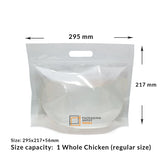 Front view of an empty transparent chicken bag window