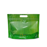 Front view of an empty leaf inspired chicken bag