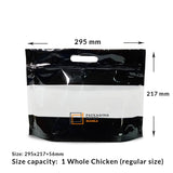 Front view of an empty black chicken bag window