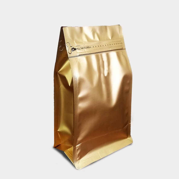 Gold matte gusset bag quad seal with zip lock