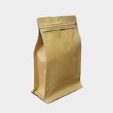 Kraft coffee gusset bag quad seal with zip lock