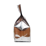 Silver coffee gusset bag center seal with valve side view