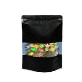 Black stand up pouch window matte packed with candies