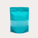 Blue green stand up pouch window matte