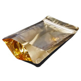 Gold stand up pouch clear glossy right side view