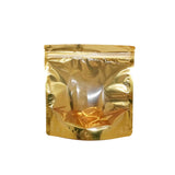Gold stand up pouch clear glossy square shape empty 