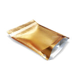 Gold stand up pouch clear matte left side view
