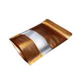 Gold stand up pouch embossed right side profile view