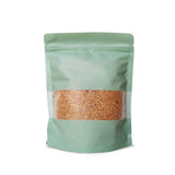 Mint Green stand up pouch window front view packed with nuts