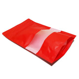 Red stand up pouch window empty left side view
