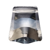 Silver stand up pouch embossed bottom fron view