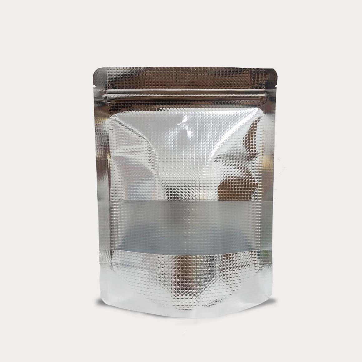 Stand Up Pouch w Zip Lock Window Embossed Silver (SUPZ-SLWEB)