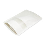 White kraft stand up pouch window matte right side profile view