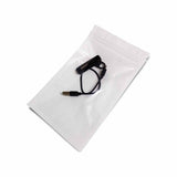 Earphones packed in a white pouch with zip lock