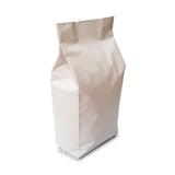 Opposite angled view of a sealed white gusset bag