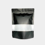 Black stand up pouch window with vmpet