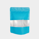 Blue stand up pouch window with vmpet