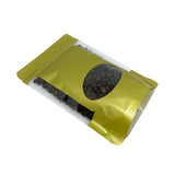 Gold stand up pouch left side view of the pouch