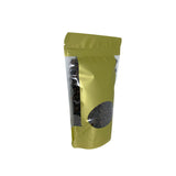 Gold stand up pouch right angle view of the pouch