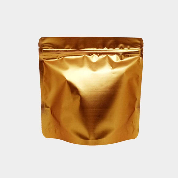 Gold matte square shape stand up pouch front view