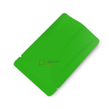 Top view of an open matte green flat pouch