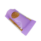 Violet stand up pouch top view of the ziplock