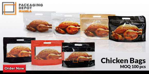 Chicken bag collection with so many options to choose from black, white, kraft, clear or with window chicken bags.
