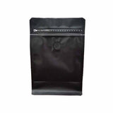 Black coffee gusset bag with valve close up view