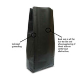 Black gusset bag flat form showing no center seal 