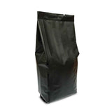Sealed black gusset bag angled shot of back side