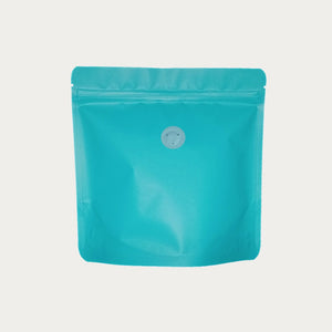 Teal / Blue green matte square shape coffee bag front view