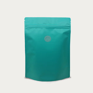 Blue green coffee bag stand up pouch with zip lock