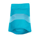 Blue green stand up pouch window empty bottom front view