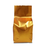 Front view of sealed gold gusset bag