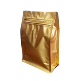 Matte gold gusset bag showing its quad seal gusset area