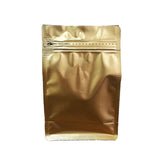 Front view of a matte gold gusset bag with zip lock 