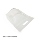 Opposite top view of a small empty transparent chicken bag 