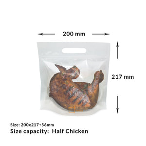 Roast chicken packed in a transparent chicken bag