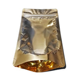 Gold stand up pouch clear glossy bottom front view