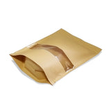 Brown kraft stand up pouch window glossy right side profile view