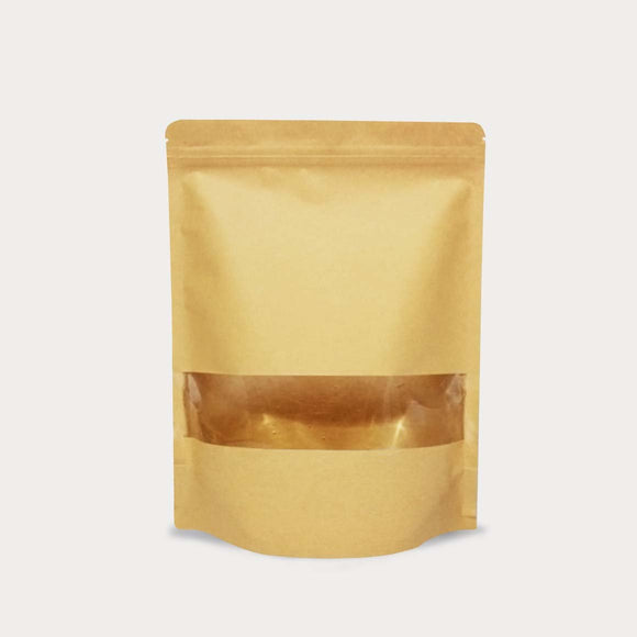 Brown kraft stand up pouch window gloss