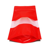 Red stand up pouch window empty bottom front view