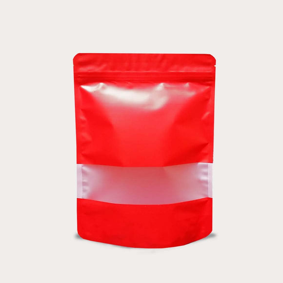 Red stand up pouch window matte