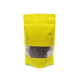 Yellow stand up pouch window matte packed with beans