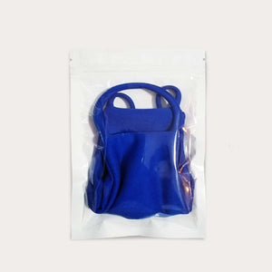 White flat pouch with a transparent front used with face mask inside