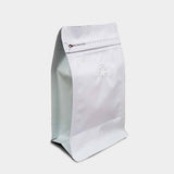 White coffee gusset bag quad seal with zip lock