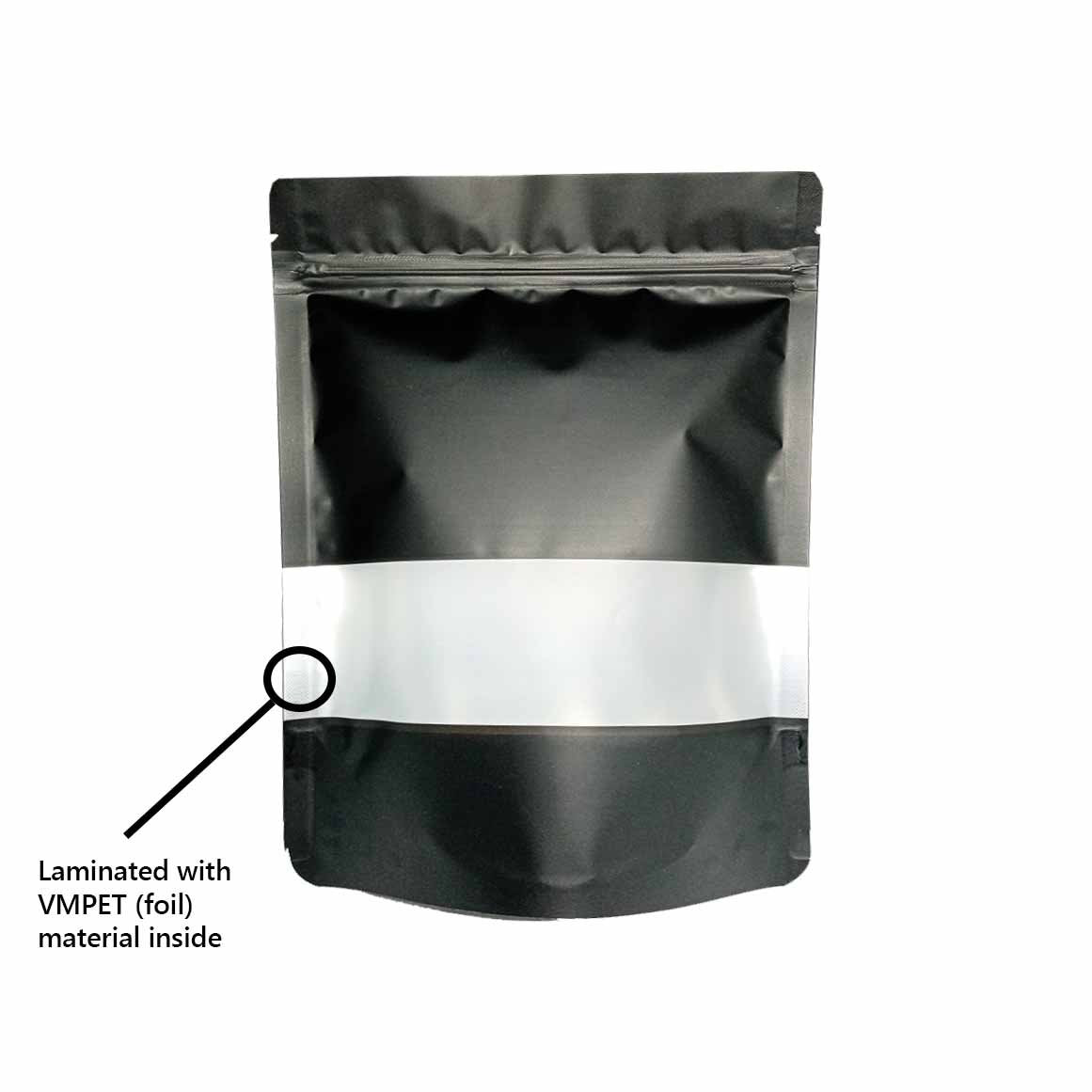 Stand Up Pouch w Zip Lock Window Matte Black Metallized (SUPZ-VMPEWM_Black)