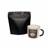Black matte square shape coffee bag with coffee mug