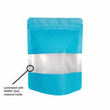 Blue stand up pouch window vmpet layer illustration